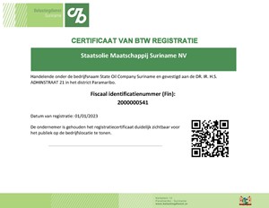 VAT identification number Staatsolie 2000000541